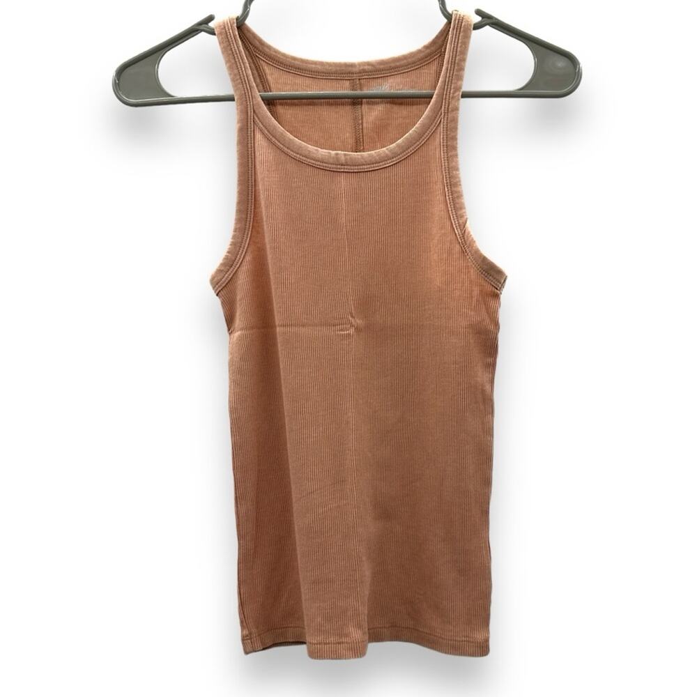 Aerie Cream Light Pink‎ Ribbed Sleeveless Scoop Neck Tank Top Sz S NEW
